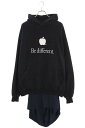 バレンシアガ BALENCIAGA　サイズ:1 22AW 720406 TNVB4 Be Different Popover Hoody Be differren刺繍レイヤードパーカー(ブラック)【714042】【NO05】【メンズ】【中古】bb209#rinkan*B