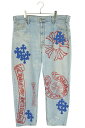 クロムハーツ Chrome Hearts　×リーバイス LEVI'S サイズ:38 STENCIL DENIM ステンシル ペイントデザインクロスパッチ付きデニムパンツ(ブルー×シルバー)【714042】【SS13】【メンズ】【中古】bb310#rinkan*A