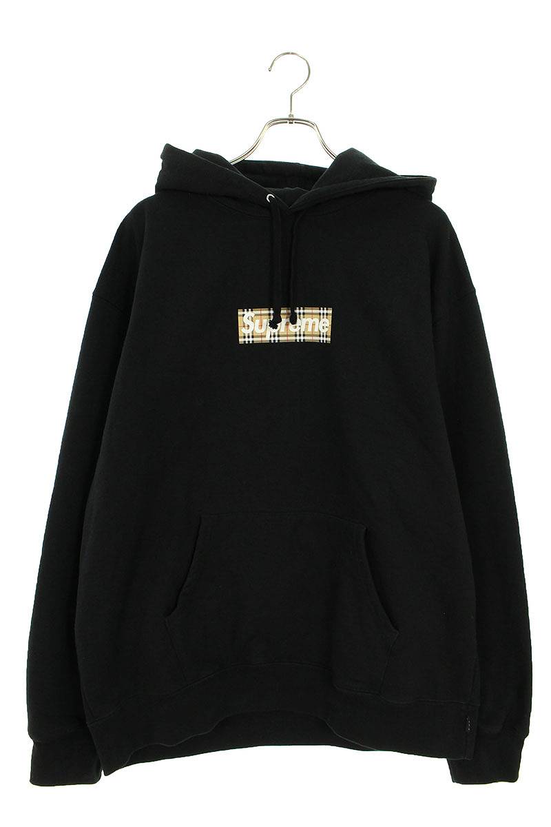 シュプリーム SUPREME　×バーバリー Burberry サイズ:XL 22SS Burberry Box Logo Hooded Sweatshirt バーバリーボックスロゴパーカー(ブラック)【624042】【OM10】【メンズ】【中古】bb187#rinkan*B