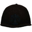 クロムハーツ Chrome Hearts　 BEANIE CASH レザーパッチビーニー BSフレアボタンレザーパッチカシミヤキャップ(ブラック×シルバー)【124042】【SJ02】【小物】【中古】bb17#rinkan*C