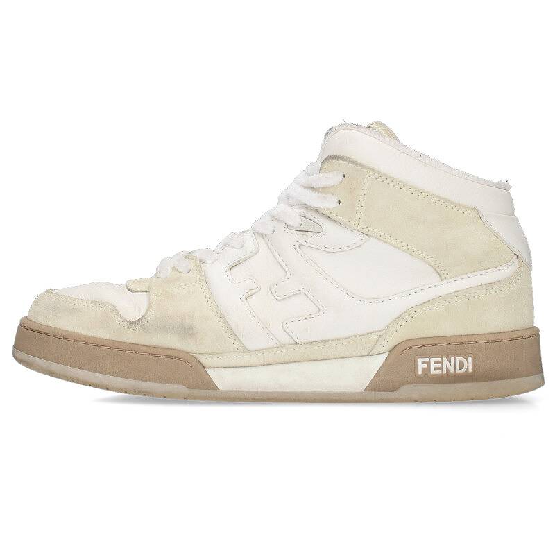 フェンディ FENDI　サイズ:8 マッチ FFロゴハイトップスニーカー(ホワイト)【424042】【BS99】【メンズ】【小物】【中古】bb33#rinkan*B