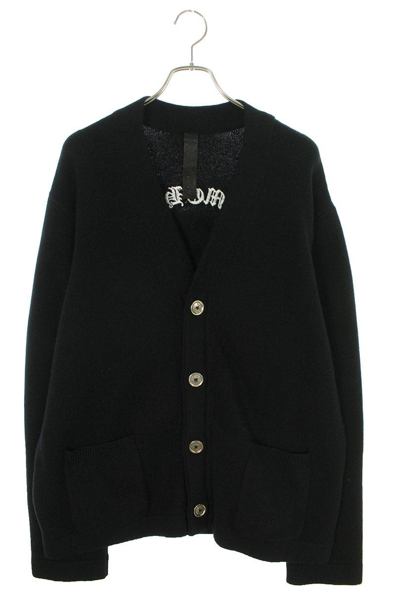 クロムハーツ Chrome Hearts　サイズ:L SAILIN ON CARDIGAN レザーパッチ付きカシミアニットカーディガン(ブラック×ホワイト)【724042】【SS07】【メンズ】【中古】bb306#rinkan*S