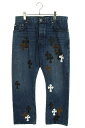 クロムハーツ Chrome Hearts　サイズ:38インチ JEAN STRTLG FBRC クロスパッチ付きウォッシュドデニムパンツ(インディゴ×シルバー)【524042】【OS06】【メンズ】【中古】bb346#rinkan*B