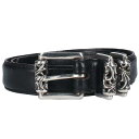 クロムハーツ Chrome Hearts　サイズ:34 BLT ROLLER 3PC1.0 1.0inch 3PCローラー レザーベルト(ブラック×シルバー)【424042】【SS07】【小物】【中古】bb92#rinkan*B