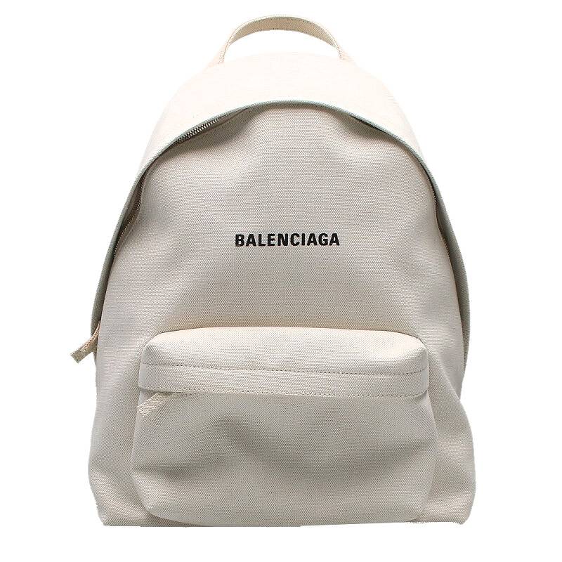 バレンシアガ BALENCIAGA　 エブリデイ 552374 ロゴ刺繍キャンバスバックパック(ホワイト)【905042】【SB01】【小物】【中古】bb328#rinkan*B