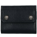 クロムハーツ Chrome Hearts　 WAVE MINI ウェーブミニ クロスボールボタンレザーウォレット財布(ブラック×シルバー)【724042】【OS06】【小物】【中古】bb410#rinkan*A