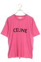セリーヌバイエディスリマン CELINE by Hedi Slimane　サイズ:M 2X681501F ルーズフィットロゴプリントTシャツ(ピンク)bb132#rinkan*C