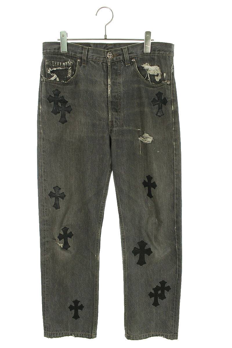 クロムハーツ Chrome Hearts　×リーバイス LEVI'S サイズ:31インチ U VNTG JEAN BLK RED TAB クロスパッチ付きウォッシュド501デニムパンツ(ブラック×シルバー)【924042】【GZ11】【メンズ】【中古】bb162#rinkan*B