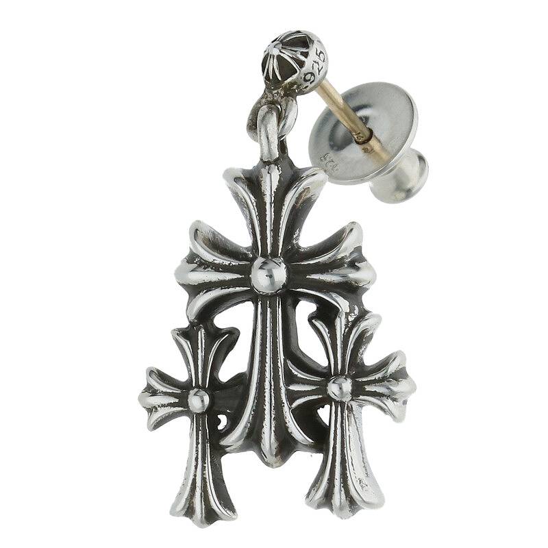 クロムハーツ Chrome Hearts　 3 CH CROSS DROP トリプルCHクロスピアス(シルバー 2.78g)【705042】【NO05】【小物】【中古】bb390#rinkan*S