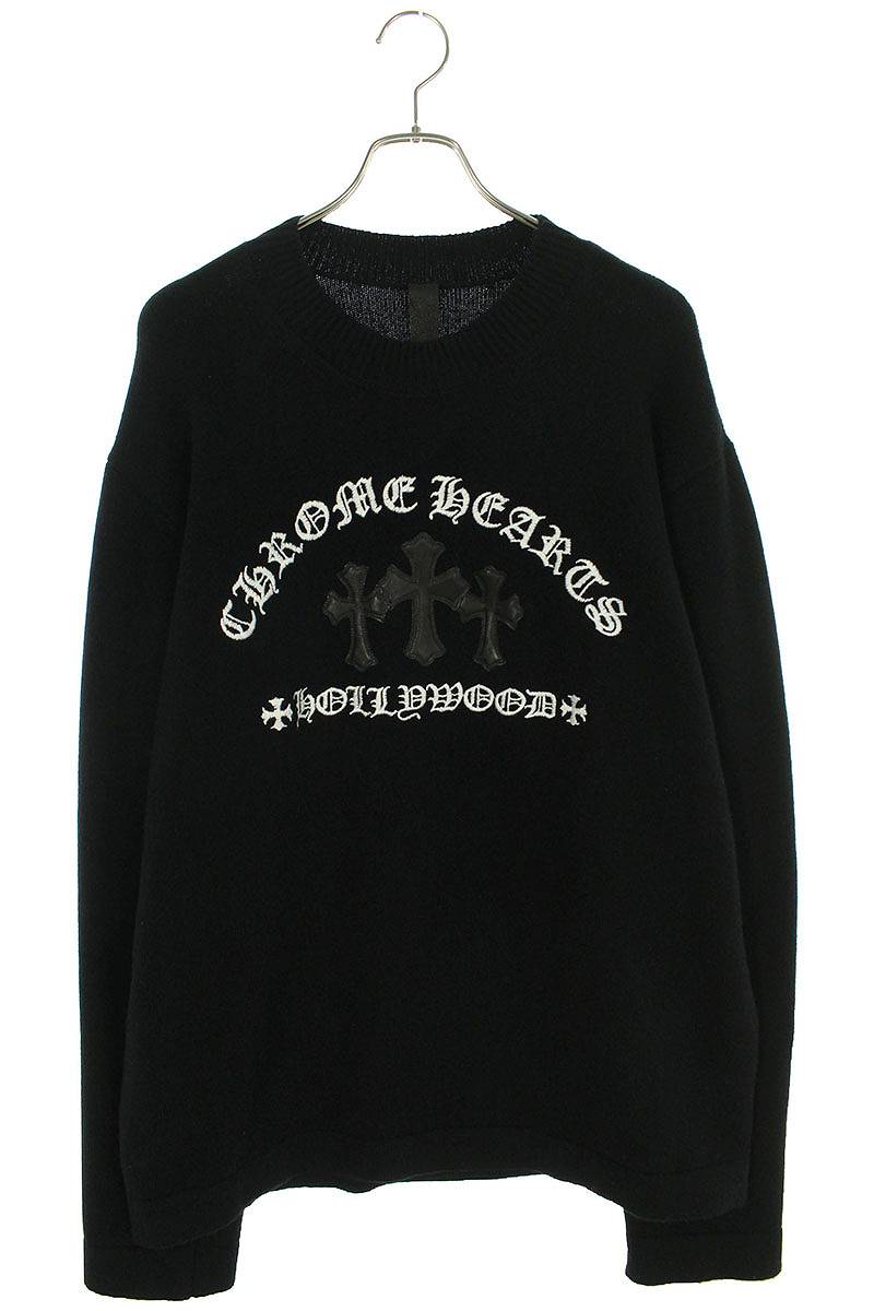 クロムハーツ Chrome Hearts　サイズ:L Y NOT セメタリークロスパッチ刺繍カシミアニット(ブラック)【305042】【OM10】【メンズ】【中古】bb205#rinkan*B