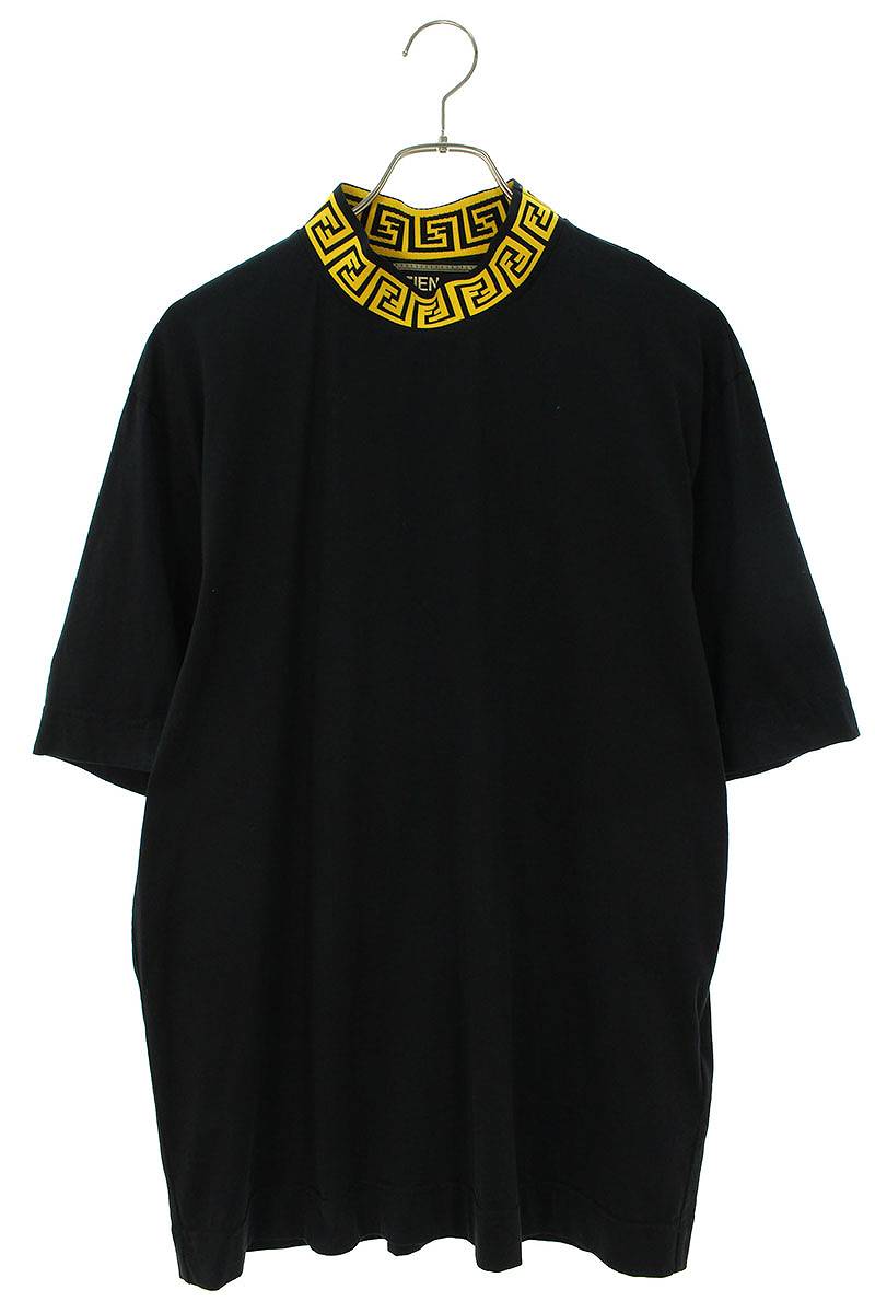 フェンディ FENDI　×ヴェルサーチェ Versace サイズ:L 12CPF-22-102 モックネックロゴTシャツ(ブラック×イエロー)【315042】【SB01】【メンズ】【中古】bb380#rinkan*C