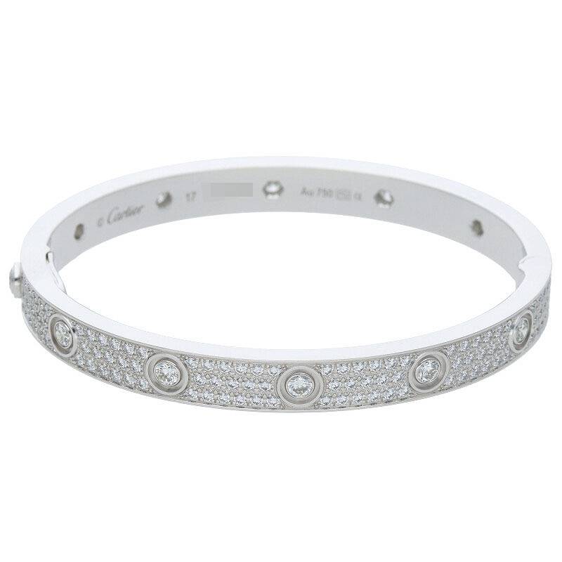 カルティエ Cartier　サイズ:17 LOVE BRACELET PAVE DIAMONDS ラブブレス 18KWG PAVEダイヤ ラブブレスレット(ホワイトゴールド×クリア 46.20g)【305042】【GZ11】【小物】【中古】bb326#rinkan*A