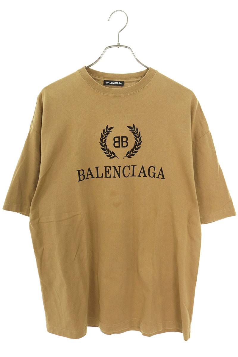 バレンシアガ BALENCIAGA　サイズ:S 578139 TEV52 BBロゴプリントTシャツ(ブラウン)【505042】【OM10】【メンズ】【中古】bb205#rinkan*B