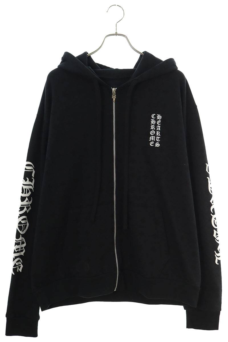 クロムハーツ Chrome Hearts　サイズ:L SWTSHRT HD ZIP CHプラス総柄ジップアップパーカー(ブラック×シルバー)bb419#rinkan*A