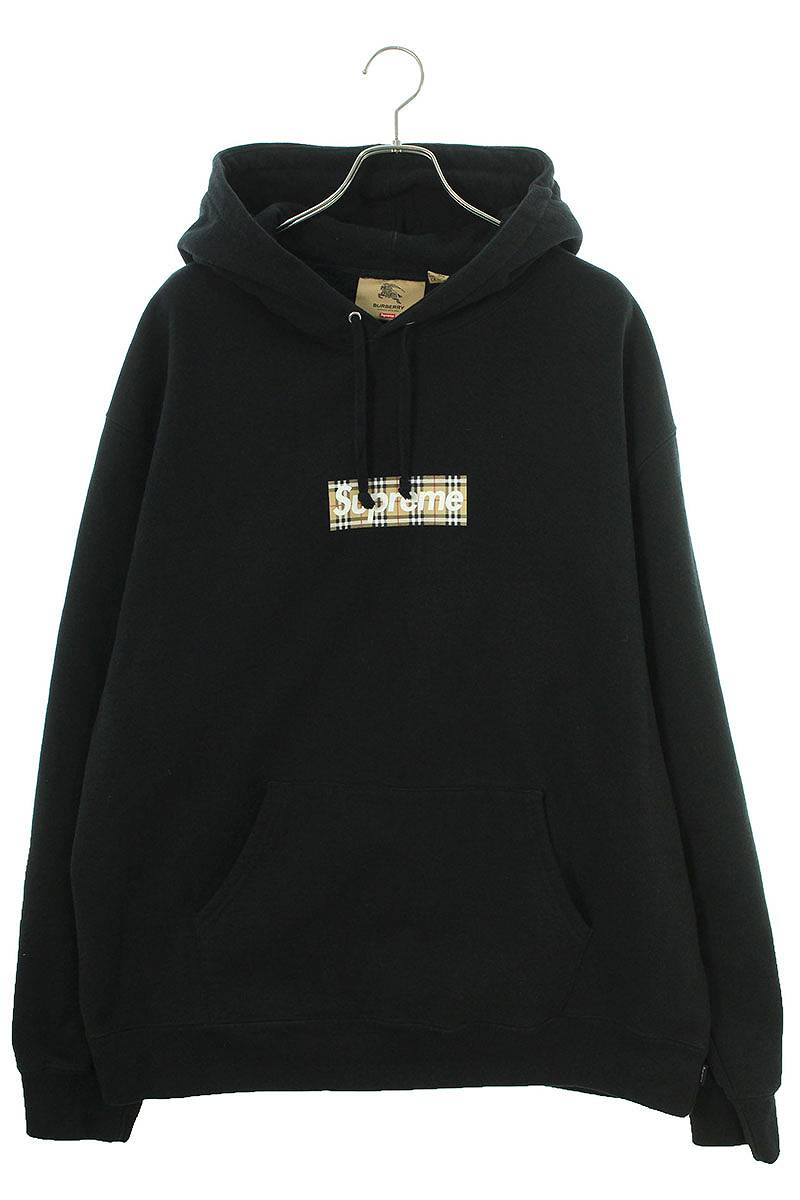 シュプリーム SUPREME　×バーバリー Burberry サイズ:XXL 22SS Burberry Box Logo Hooded Sweatshirt バーバリーボックスロゴパーカー(ブラック)【605042】【SB01】【メンズ】【中古】bb30#rinkan*B