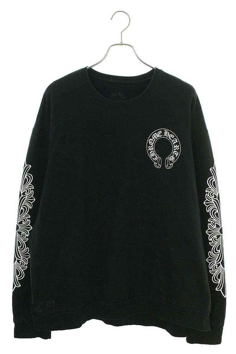 クロムハーツ Chrome Hearts　サイズ:XL SWTSHRT PLVR バックホースシュー袖フローラルクロスプリントスウェット(ブラック×ホワイト)bb412#rinkan*B