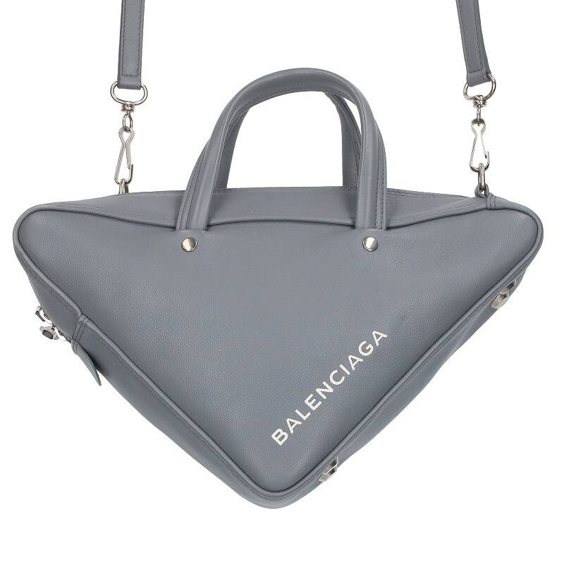 バレンシアガ BALENCIAGA　 476975 トライアングルロゴレザーショルダーバッグ(グレー)【015042】【FK04】【小物】【中古】bb78#rinkan*C