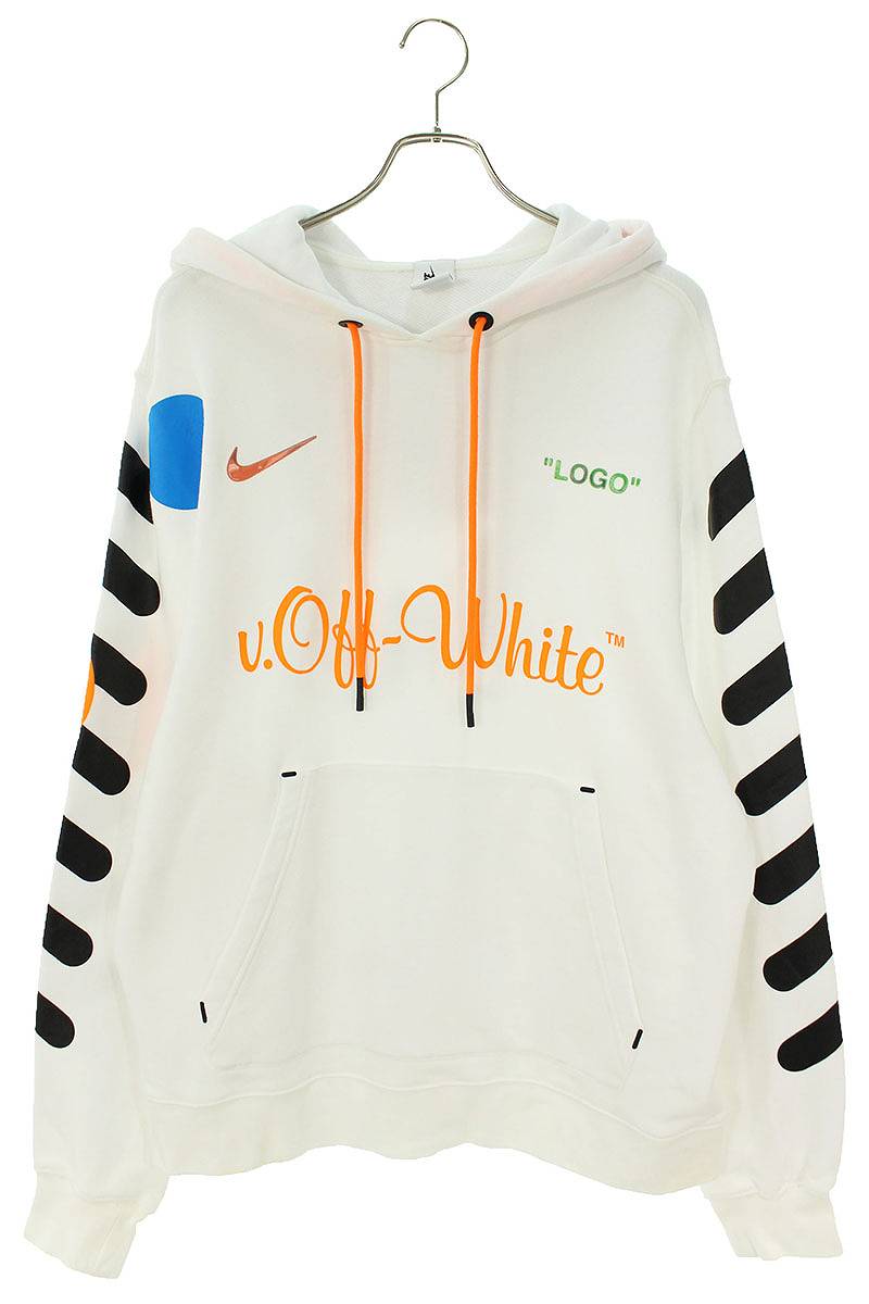 ナイキ NIKE　×オフホワイト OFF-WHITE サイズ:L Football Collection Hoodie AA3257-100 フットボール ゲームシャツパーカー(ホワイト)bb87#rinkan*B