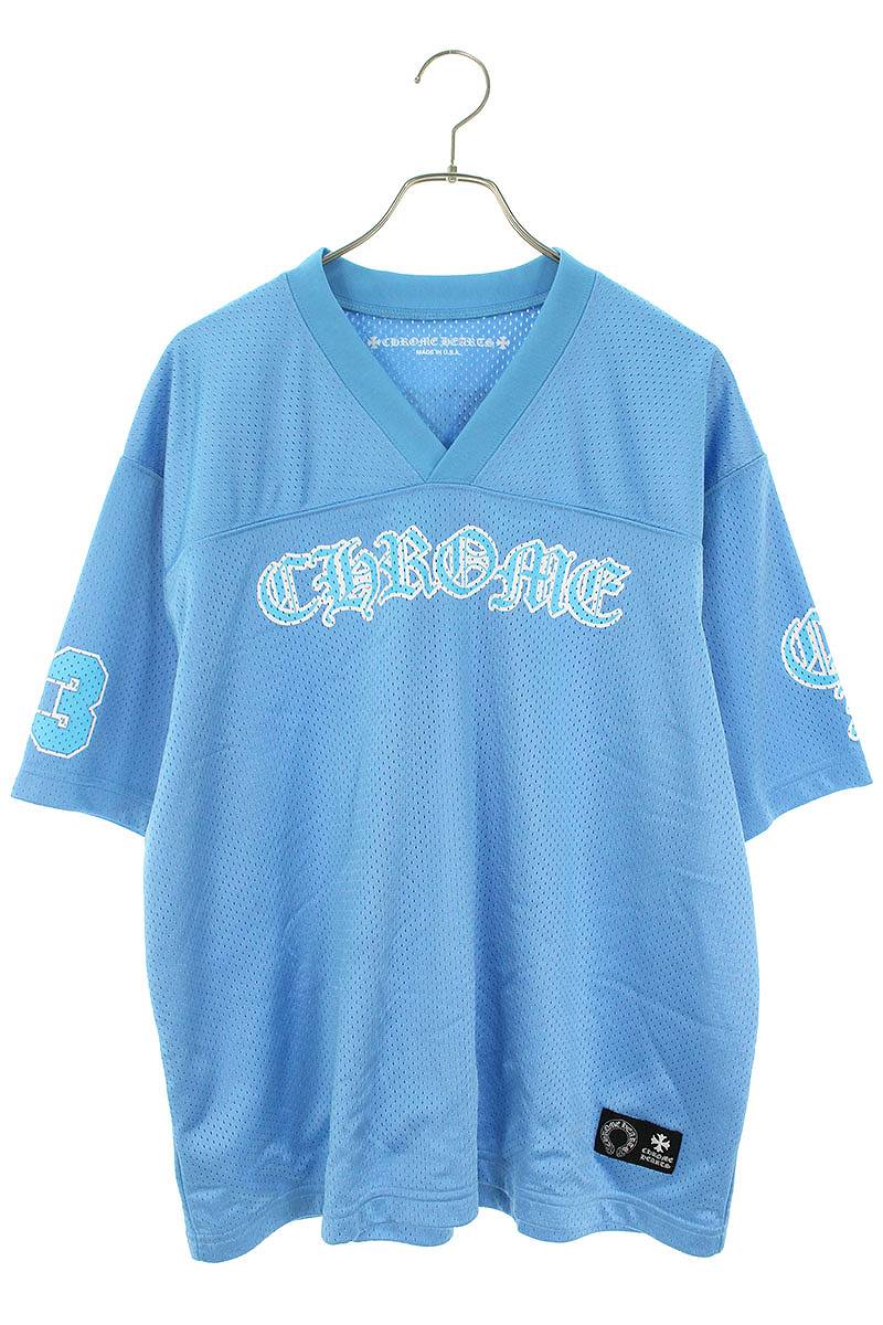 クロムハーツ Chrome Hearts　サイズ:L MESH WARM UP JERSEY TEE CHプリントメッシュTシャツ(ライトブルー)【215042】【SJ02】【メンズ】【中古】bb310#rinkan*S