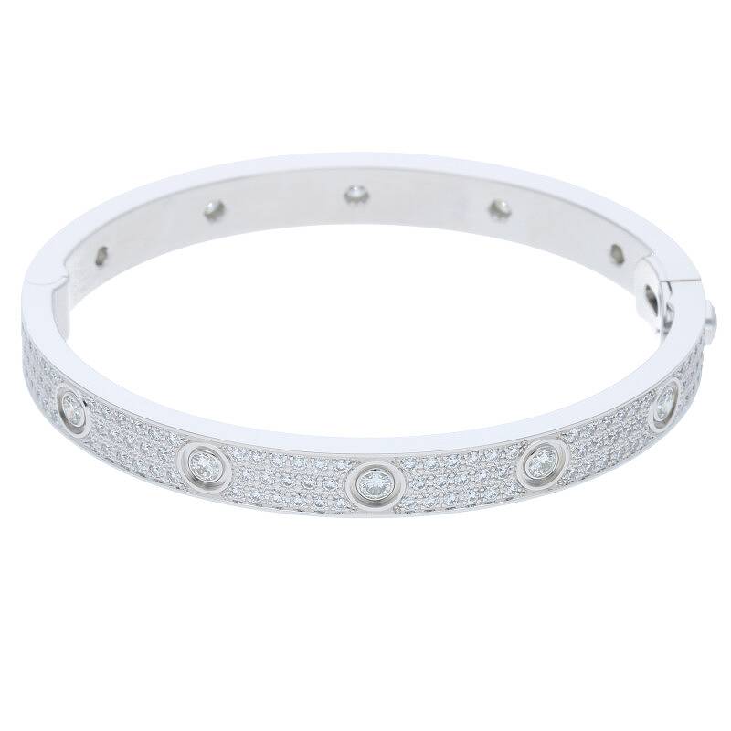 カルティエ Cartier　サイズ:17 LOVE BRACELET PAVE DIAMONDS ラブブレス K18WG PAVEダイヤ ラブブレスレット(ホワイトゴールド×クリア 46.23g)【315042】【GZ11】【小物】【中古】bb376#rinkan*A