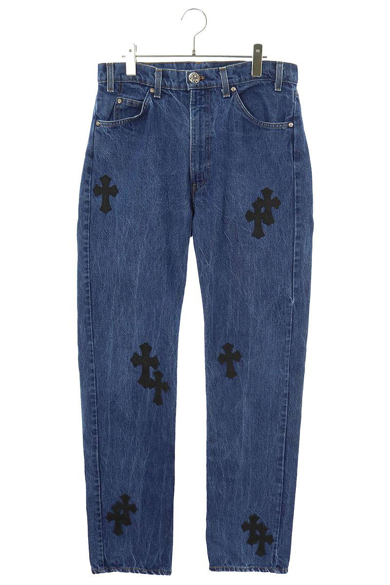 クロムハーツ Chrome Hearts　サイズ:31インチ U VNTG JEAN BL ORNG TAB 505クロスパッチ付きウォッシュドデニムパンツ(インディゴ×シルバー)【415042】【SS13】【メンズ】【中古】bb132#rinkan*B