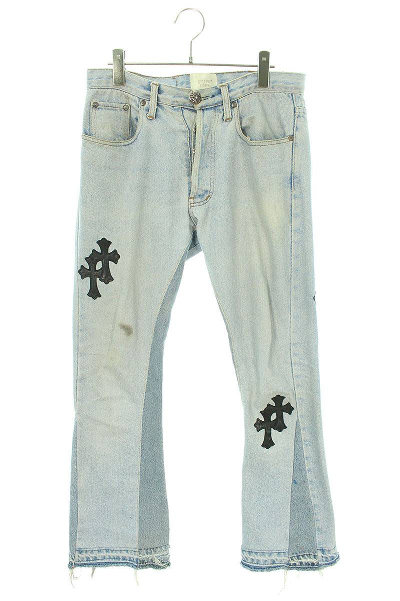 クロムハーツ Chrome Hearts　サイズ:27インチ LA FLARE 再構築クロスパッチ付きフレアデニムパンツ(ライトブルー×シルバー)【515042】【SS13】【メンズ】【中古】bb132#rinkan*B