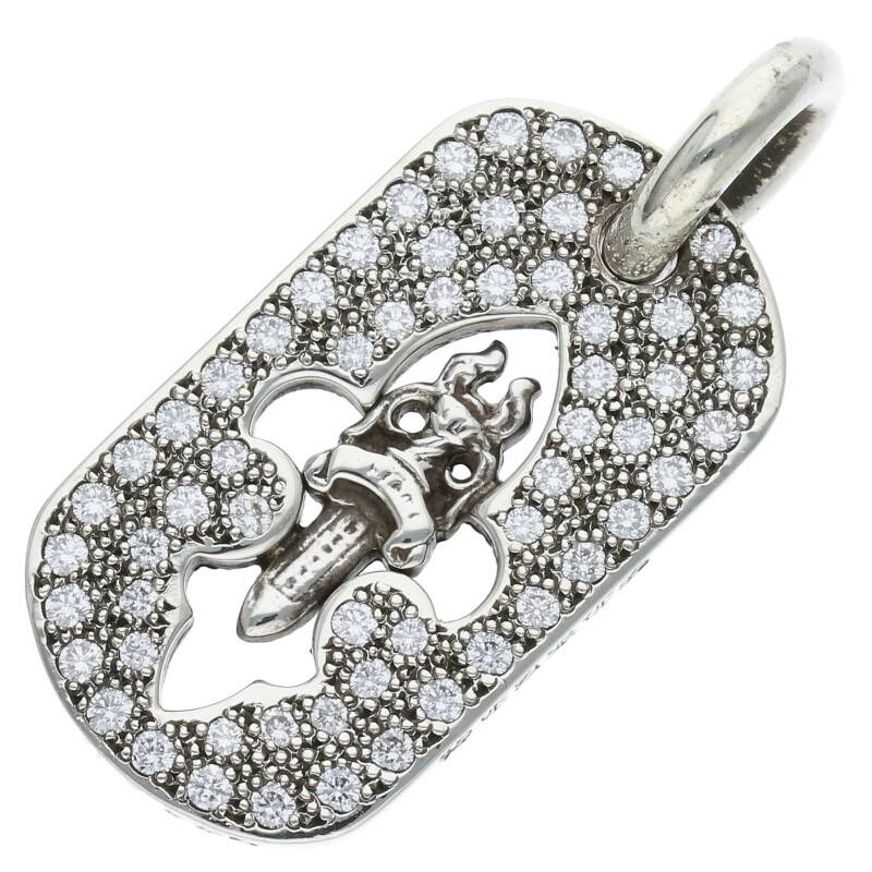 クロムハーツ Chrome Hearts　 D TAG SML FLE DAG P D フレアダガードッグタグ PAVEダイヤ スモールドッグタグネックレストップ(シルバー×クリア 10.58g)【815042】【SS07】【小物】【中古】bb297#rinkan*B