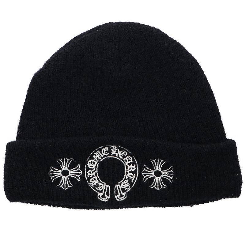 クロムハーツ Chrome Hearts　 WOOL WATCH CAP ウールワッチキャップ CHプラスホースシュービーニーニットキャップ(ブラック)【715042】【SJ02】【小物】【中古】bb17#rinkan*B