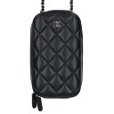 シャネル CHANEL マトラッセ カードケース付きラムスキンフォンポーチ(ブラック)【815042】【SS13】【小物】【中古】bb310#rinkan*B