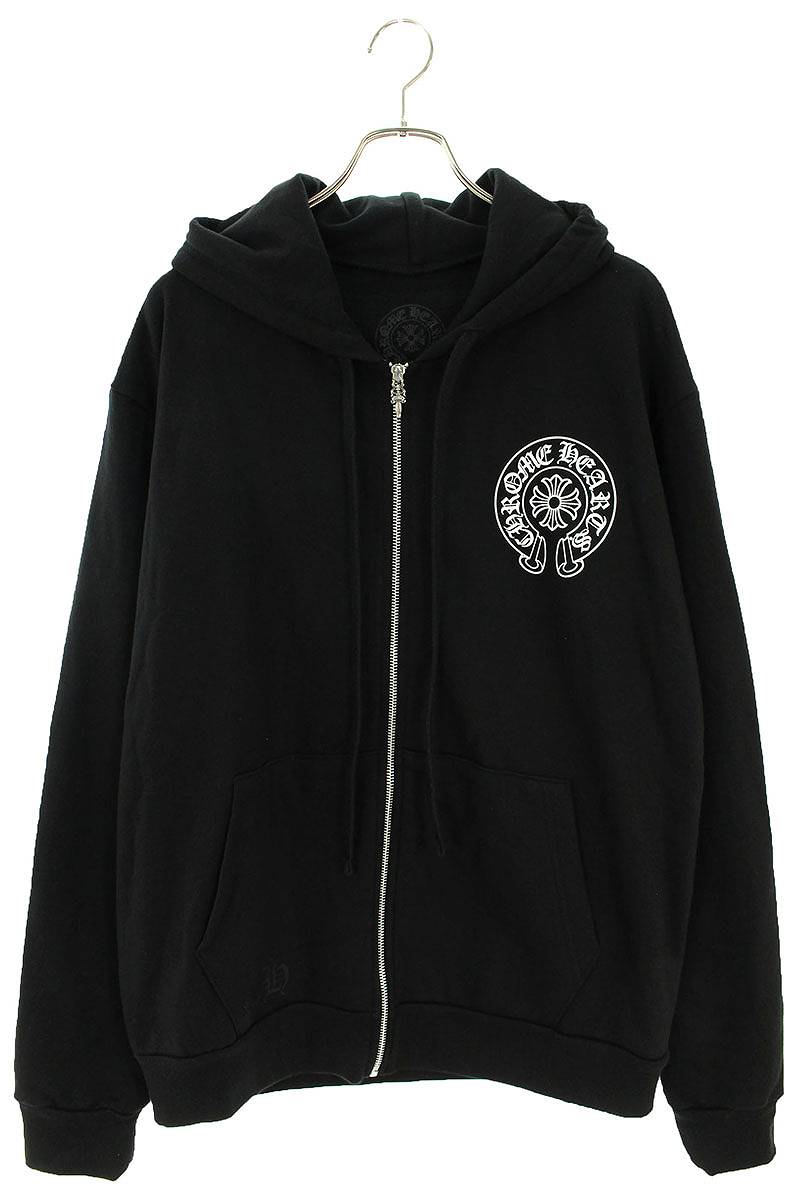 クロムハーツ Chrome Hearts　サイズ:M SWTSHRT HD ZIP LTD 東京限定バックホースシュージップアップパーカー(ブラック×シルバー)bb415#rinkan*B