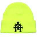 クロムハーツ Chrome Hearts サイズ:ONE SIZE WOOL WATCH CAP ウールワッチキャップ セメタリークロス刺繍ビーニーニットキャップ(イエロー×ブラック)【916042】【BS99】【小物】【中古】bb30#rinkan*A