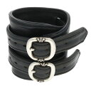 クロムハーツ Chrome Hearts サイズ:1 DOUBLE RR ダブルロックンロール レザーブレスレット(ブラック×シルバー 総重量113.49g)【...
