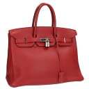 エルメス HERMES サイズ:35 バーキン35 □J刻印 SV金具トリヨンクレマンスハンドバッグ(レッド)【037042】【GZ11】【小物】【中古】bb8...