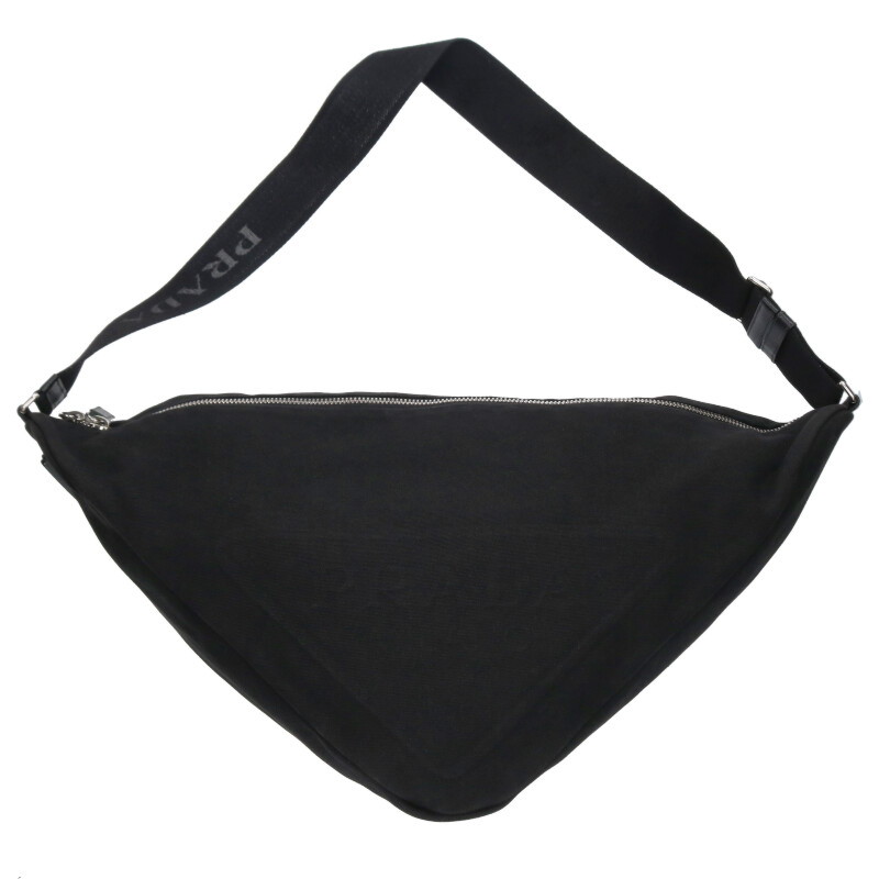 プラダ PRADA 2VY007 エンボスロゴトライアングルショルダーバッグ(ブラック)【518042】【SB01】【小物】【中古】bb429#rinkan*C