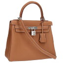エルメス HERMES サイズ:25 ケリー25 SV金具 ゴールド トゴハンドバッグ(ブラウン×シルバー)【209042】【GZ11】【小物】【中古】bb16...