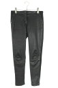 クロムハーツ Chrome Hearts サイズ:27インチ レザー切り替えロングパンツ(ブラック×シルバー)【609042】【GZ11】【レディース】【中古】...