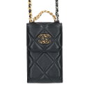 シャネル CHANEL ココマーク フォンケースショルダーバッグ(ブラック×ゴールド)【129042】【GZ11】【小物】【中古】bb169#rinkan*B