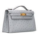 エルメス HERMES ポシェットケリー U刻印 G金具オーストリッチレザーハンドバッグ(グレー調×ゴールド)【729042】【GZ11】【小物】【中古】bb...