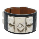 エルメス HERMES サイズ:S Collier de Chien コリエドシアン T刻印 アリゲーターブレスレット(ブラック×シルバー 総重量120.64g...