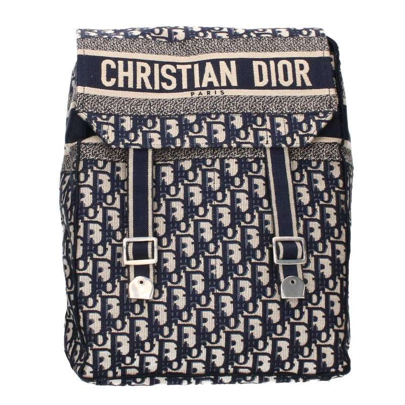 ディオール DIOR オブリークエンブロイダリーキャンバスバックパック(ネイビー×ベージュ)【500142】【SS13】【小物】【中古】bb76#rinkan*B