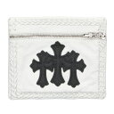 クロムハーツ Chrome Hearts 3クロスパッチダガージップレザーポーチ(ホワイト×ブラック)【301142】【SJ02】【小物】【中古】bb339#...
