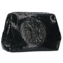 クロムハーツ Chrome Hearts COSMETIC POUCH コスメポーチ CHプラスパッチダガージップクラックレザーポーチ(ブラック×シルバー)【...