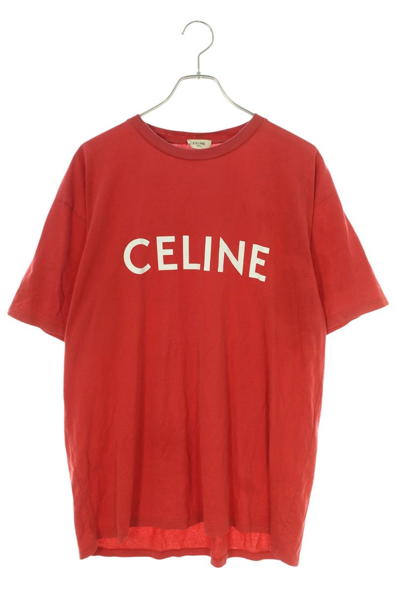 セリーヌ CELINE サイズ:L 2X681501F ルーズフィットロゴプリントTシャツ(レッド)【804052】【SB01】【メンズ】【中古】bb420#rinkan*B
