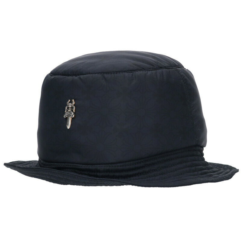 クロムハーツ Chrome Hearts サイズ:M ダガー装飾クロス総柄ナイロンバケットハット(ブラック×シルバー)【502142】【OS06】【小物】【中古...