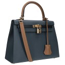 エルメス HERMES サイズ:25 ケリー25 W刻印 G金具エプソン外縫いハンドバッグ(ネイビー×ブラウン)【502142】【SS13】【小物】【中古】bb...