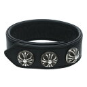 クロムハーツ Chrome Hearts 3BTN 2SNP クロスボール3ボタン2スナップ レザーブレスレット(ブラック×シルバー 36.46g)【6121...