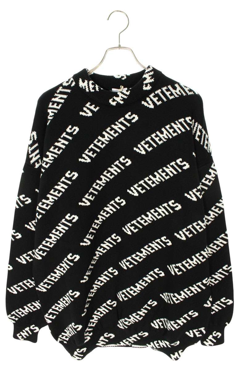ヴェトモン VETEMENTS サイズ:S 25SS UA66KN150B ロゴ総柄ニット(ブラック)【122142】【SB01】【メンズ】【新古品】bb20#rinkan*N