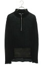 クロムハーツ Chrome Hearts サイズ:M クロスパッチ付きレザー切り替えハーフジップニット(ブラック×シルバー)【522142】【SS07】【メンズ...