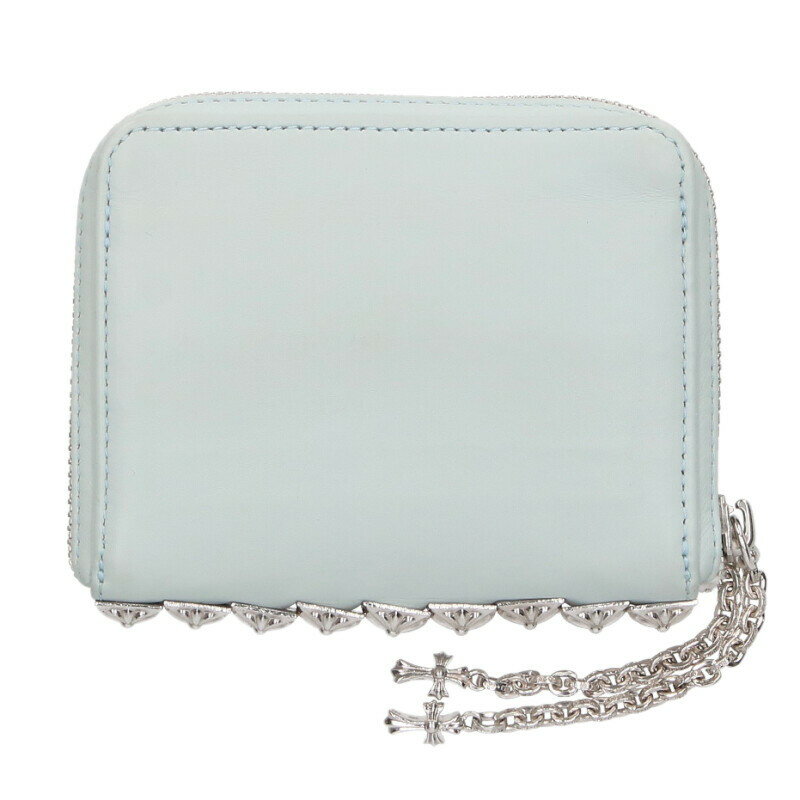 クロムハーツ Chrome Hearts 3 SIDE ZIP 3サイドジップ 韓国限定サイドピラミッドスタッズレザーウォレット財布(ライトブルー×シルバー)...