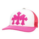クロムハーツ Chrome Hearts TRUCKER CAP トラッカーキャップ 3セメタリーレザーパッチメッシュキャップ(ピンク×ホワイト)【50105...